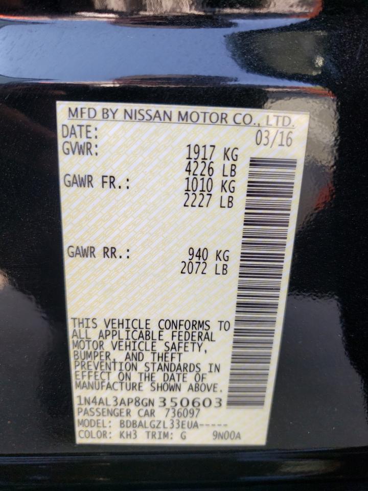 Photo 10 from auction – 2016 NISSAN ALTIMA 2.5 with VIN 1N4AL3AP8GN350603