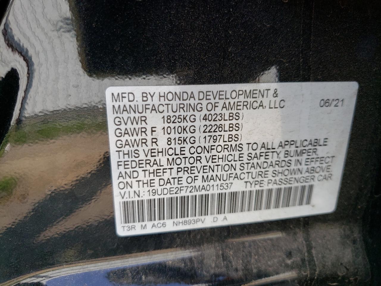 Photo 10 from auction – 2021 ACURA ILX PREMIU with VIN 19UDE2F72MA011537