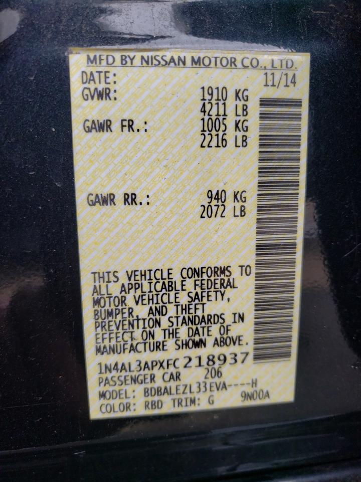 Photo 10 from auction – 2015 NISSAN ALTIMA 2.5 with VIN 1N4AL3APXFC218937