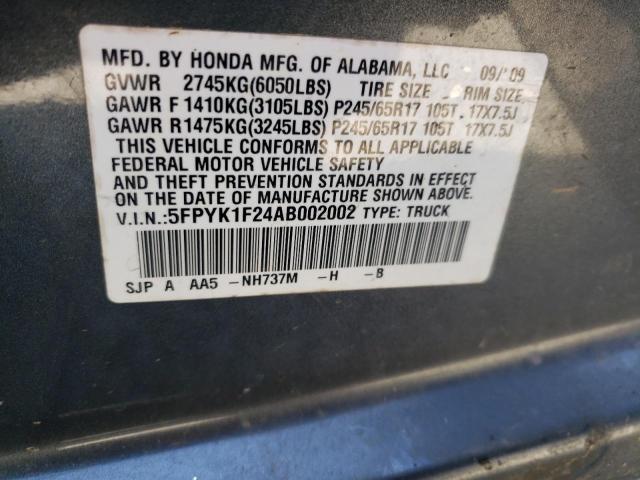 Photo 10 from auction – 2010 HONDA RIDGELINE with VIN 5FPYK1F24AB002002