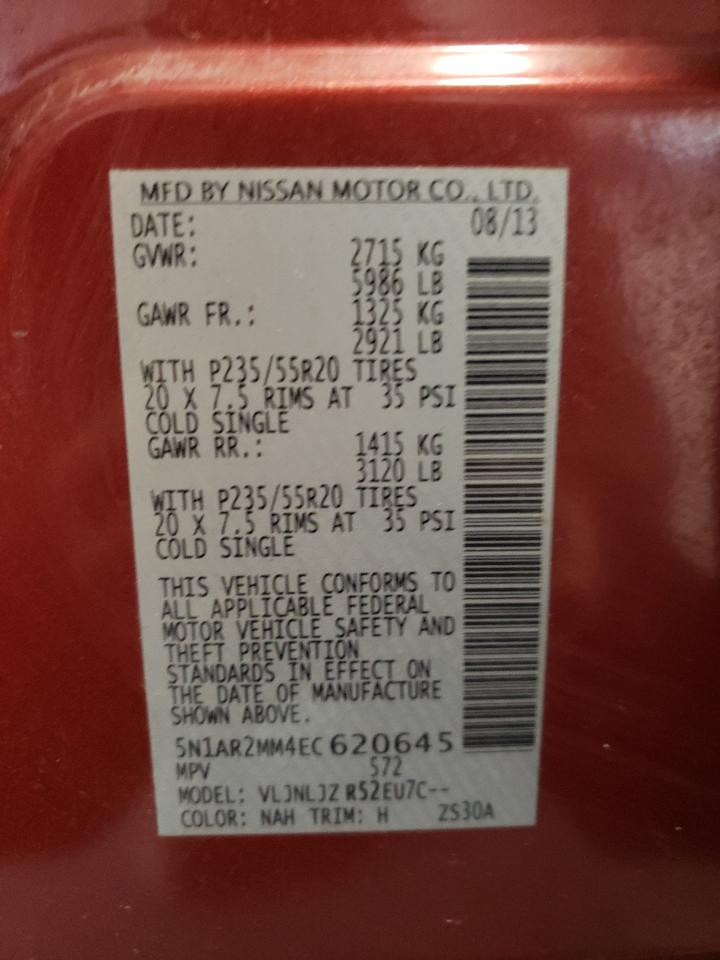 Photo 10 from auction – 2014 NISSAN PATHFINDER with VIN 5N1AR2MM4EC620645
