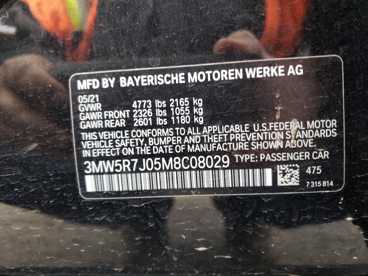 Photo 10 from auction – 2021 BMW 330XI with VIN 3MW5R7J05M8C08029