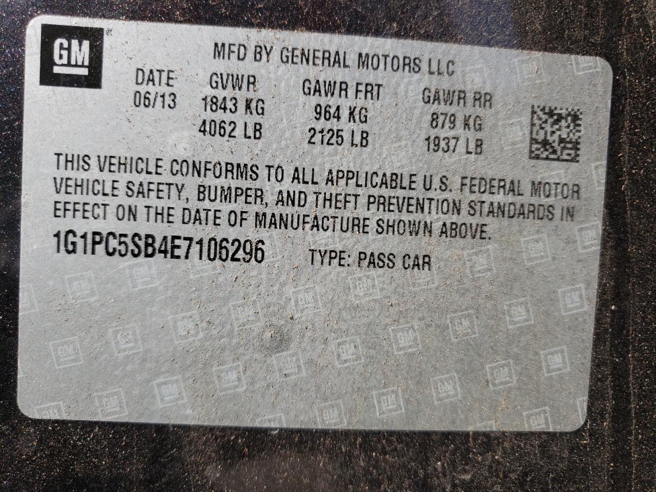 Photo 10 from auction – 2014 CHEVROLET CRUZE LT with VIN 1G1PC5SB4E7106296