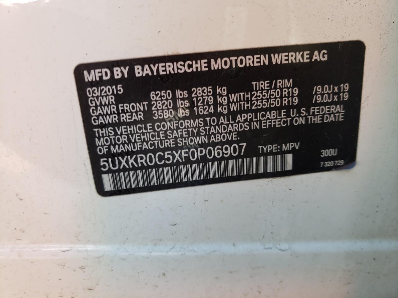 Photo 10 from auction – 2015 BMW X5 XDRIVE3 with VIN 5UXKR0C5XF0P06907