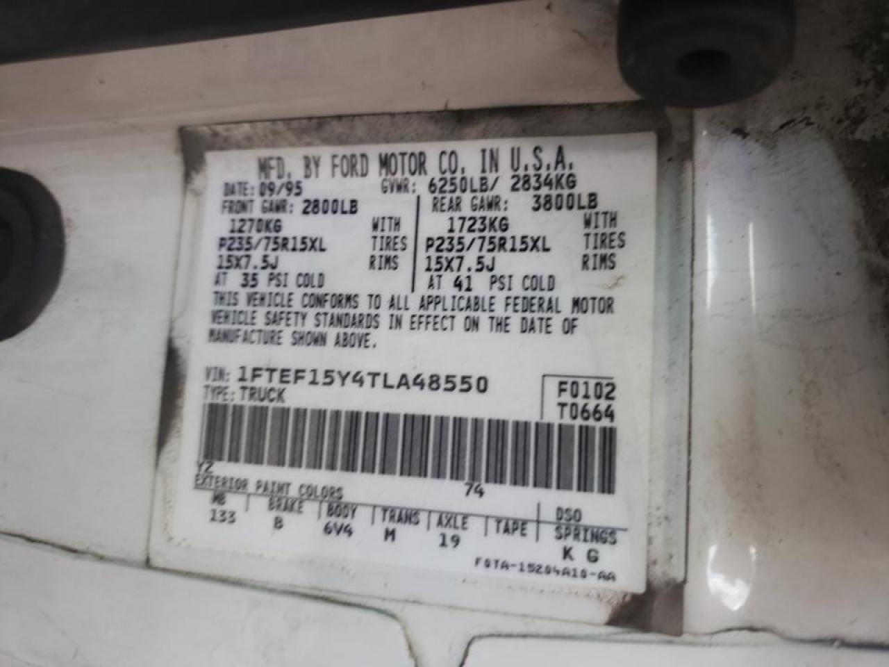 Photo 10 from auction – 1996 FORD F150 with VIN 1FTEF15Y4TLA48550