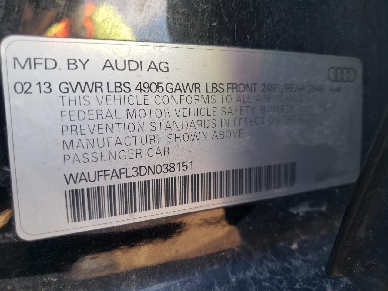 Photo 10 from auction – 2013 AUDI A4 PREMIUM with VIN WAUFFAFL3DN038151