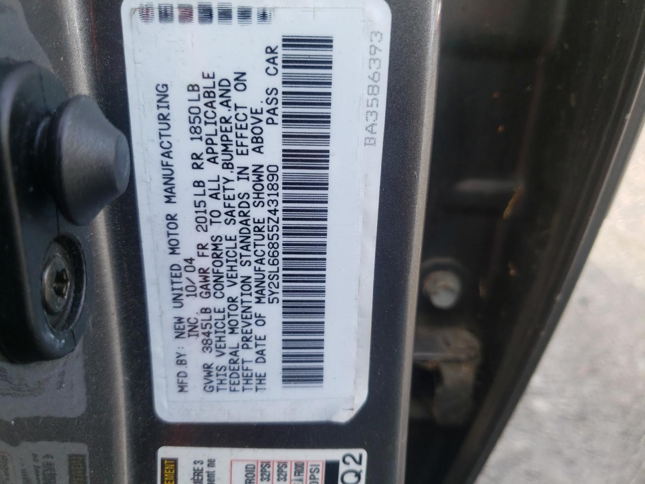 Photo 10 from auction – 2005 PONTIAC VIBE with VIN 5Y2SL66855Z431890