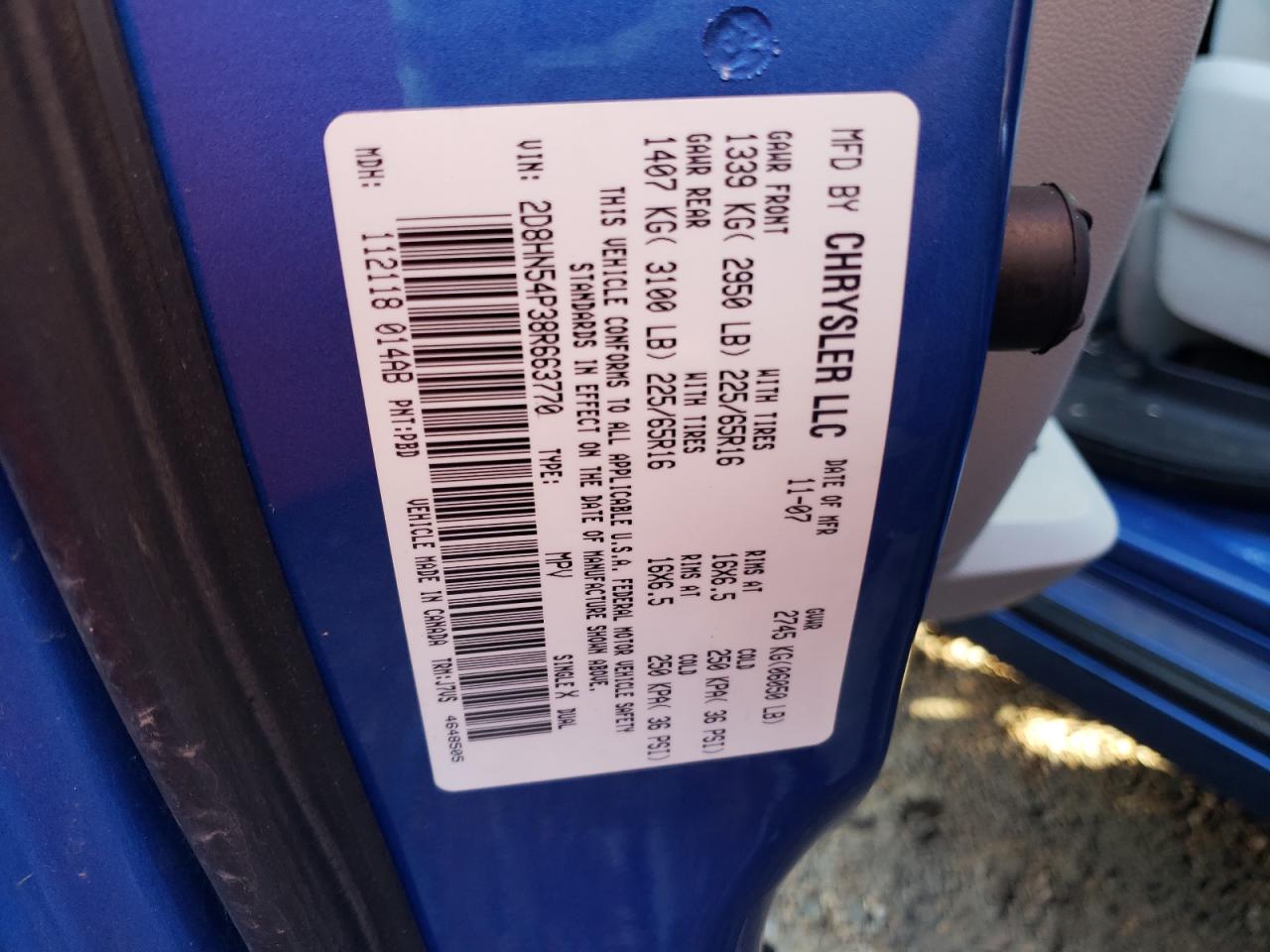 Photo 10 from auction – 2008 DODGE GRAND CARA with VIN 2D8HN54P38R663770