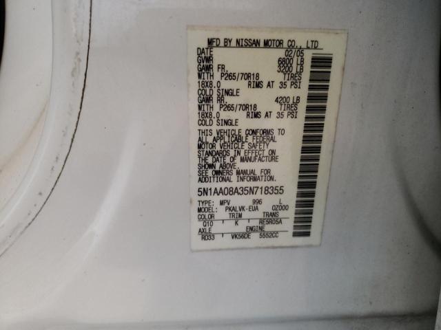 Photo 10 from auction – 2005 NISSAN ARMADA SE with VIN 5N1AA08A35N718355