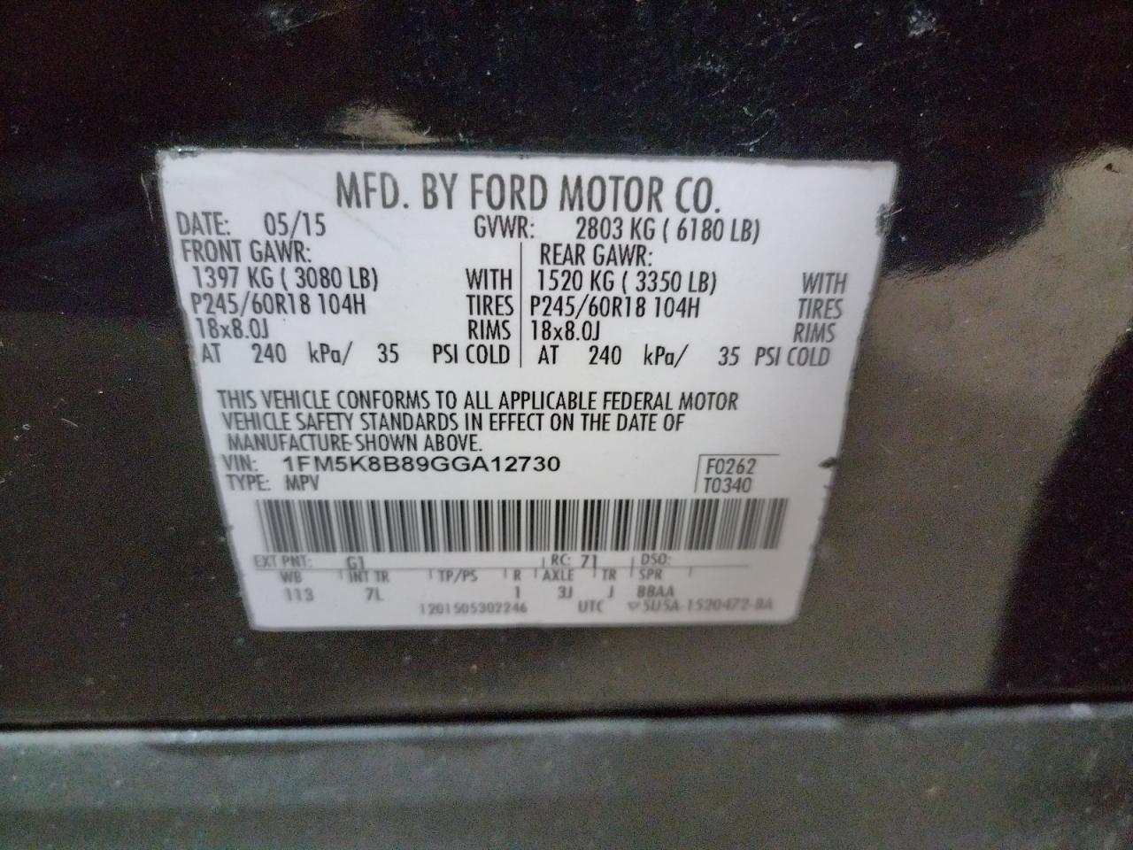 Photo 10 from auction – 2016 FORD EXPLORER with VIN 1FM5K8B89GGA12730