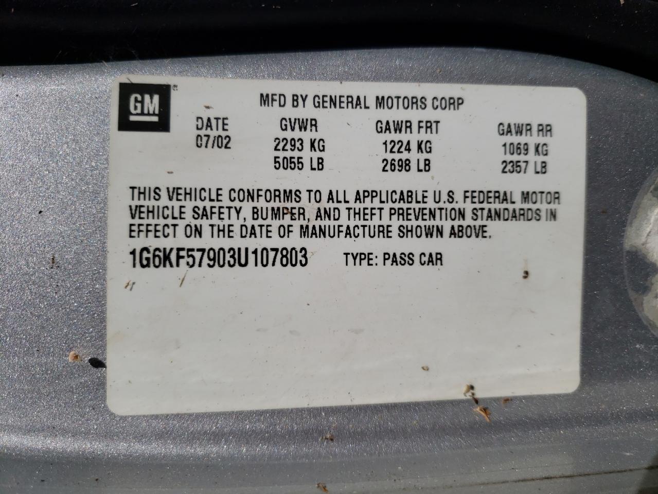 Photo 10 from auction – 2003 CADILLAC DEVILLE DT with VIN 1G6KF57903U107803