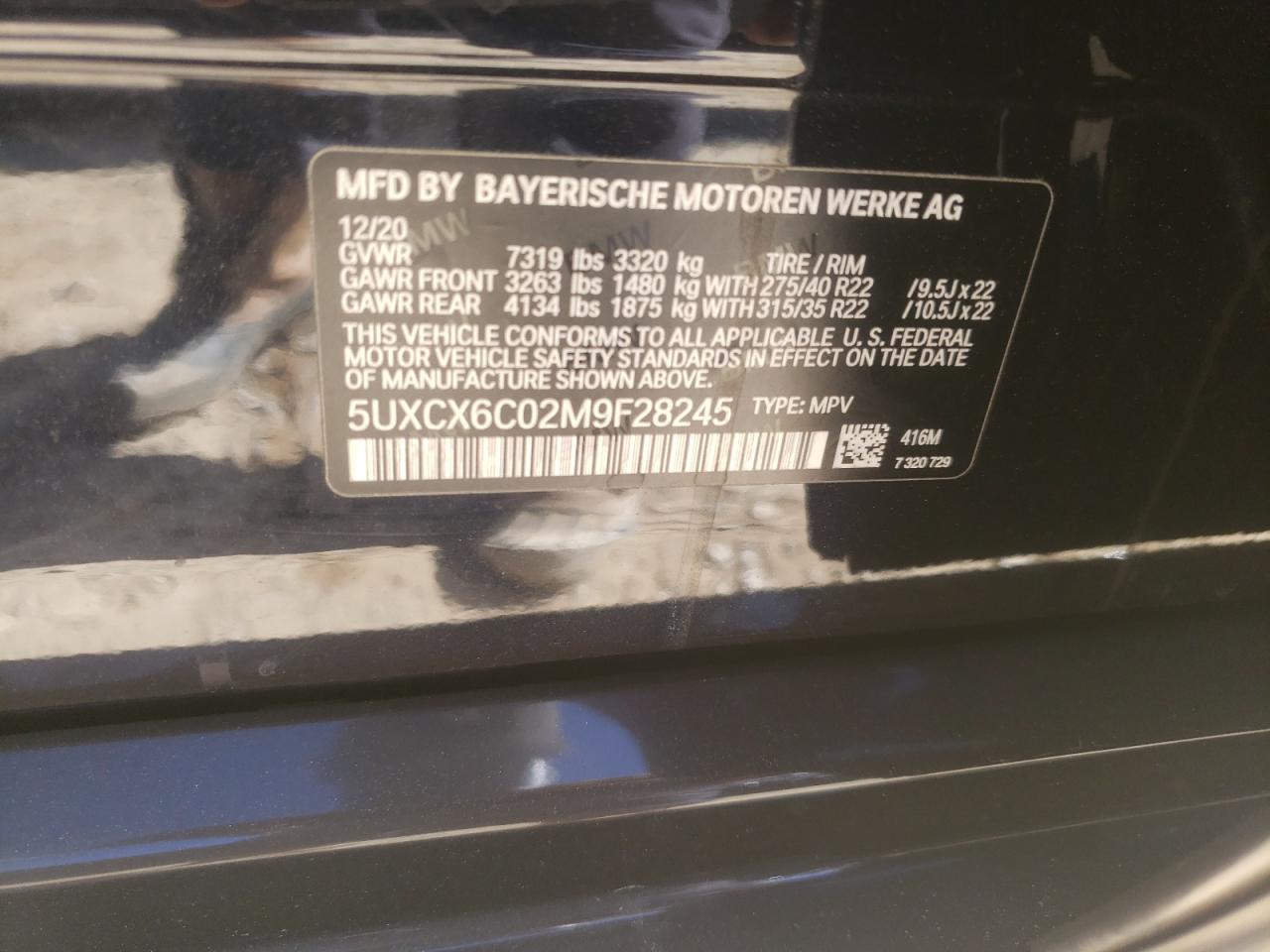 Photo 10 from auction – 2021 BMW X7 M50I with VIN 5UXCX6C02M9F28245