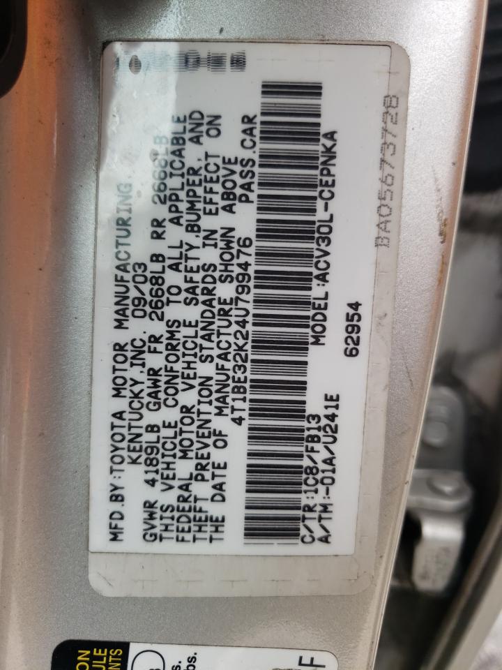 Photo 10 from auction – 2004 TOYOTA CAMRY LE with VIN 4T1BE32K24U799476
