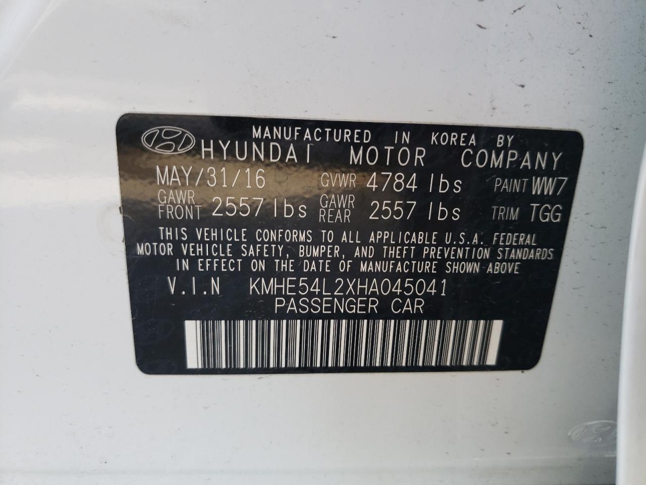Photo 10 from auction – 2017 HYUNDAI SONATA PLU with VIN KMHE54L2XHA045041