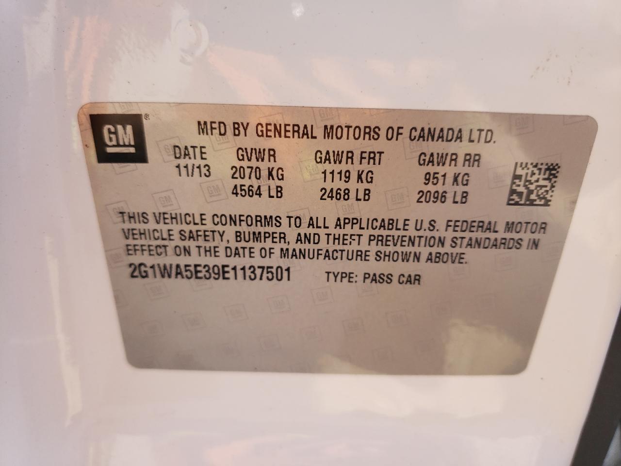 Photo 10 from auction – 2014 CHEVROLET IMPALA LIM with VIN 2G1WA5E39E1137501