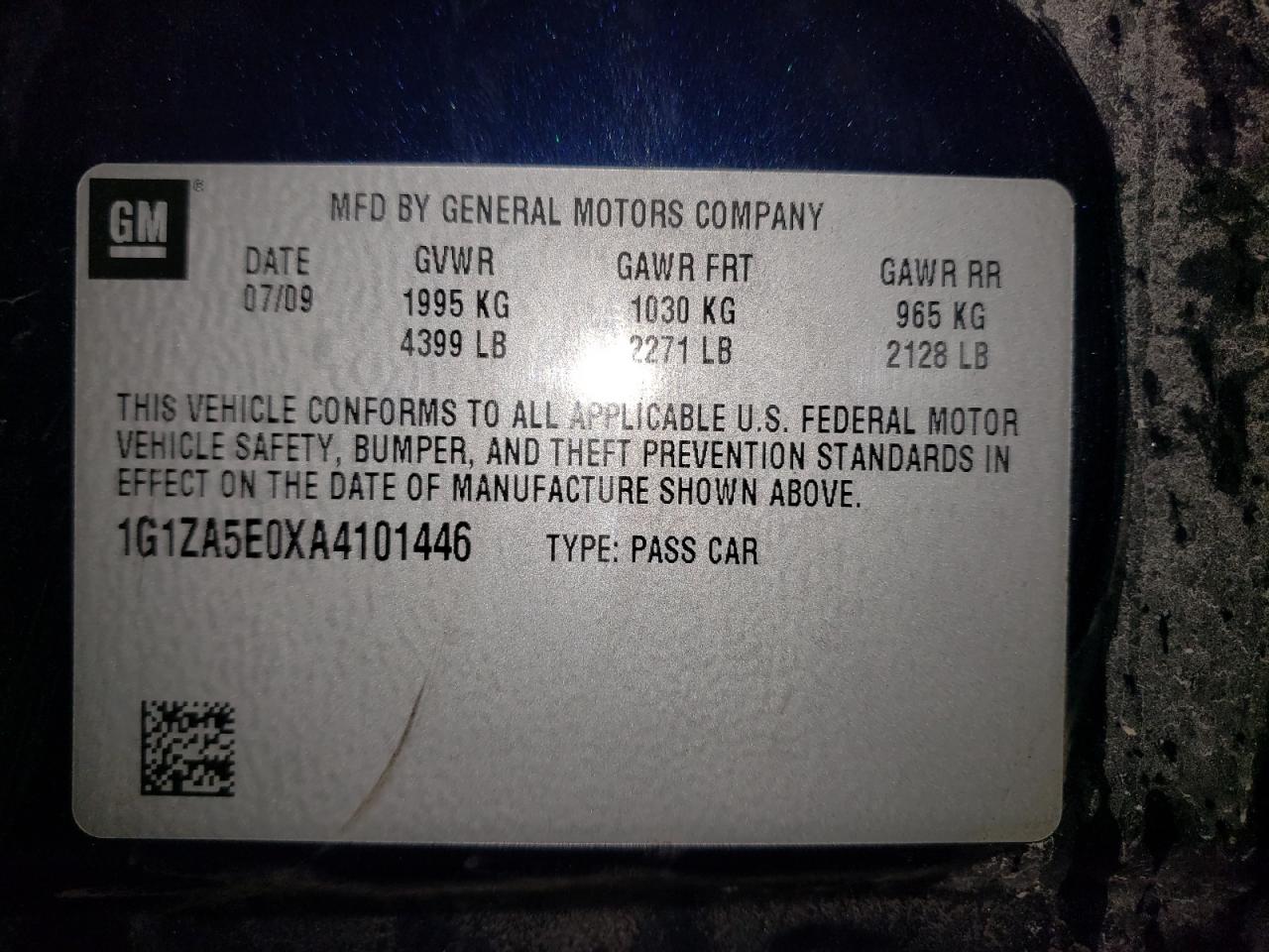 Photo 10 from auction – 2010 CHEVROLET MALIBU LS with VIN 1G1ZA5E0XA4101446