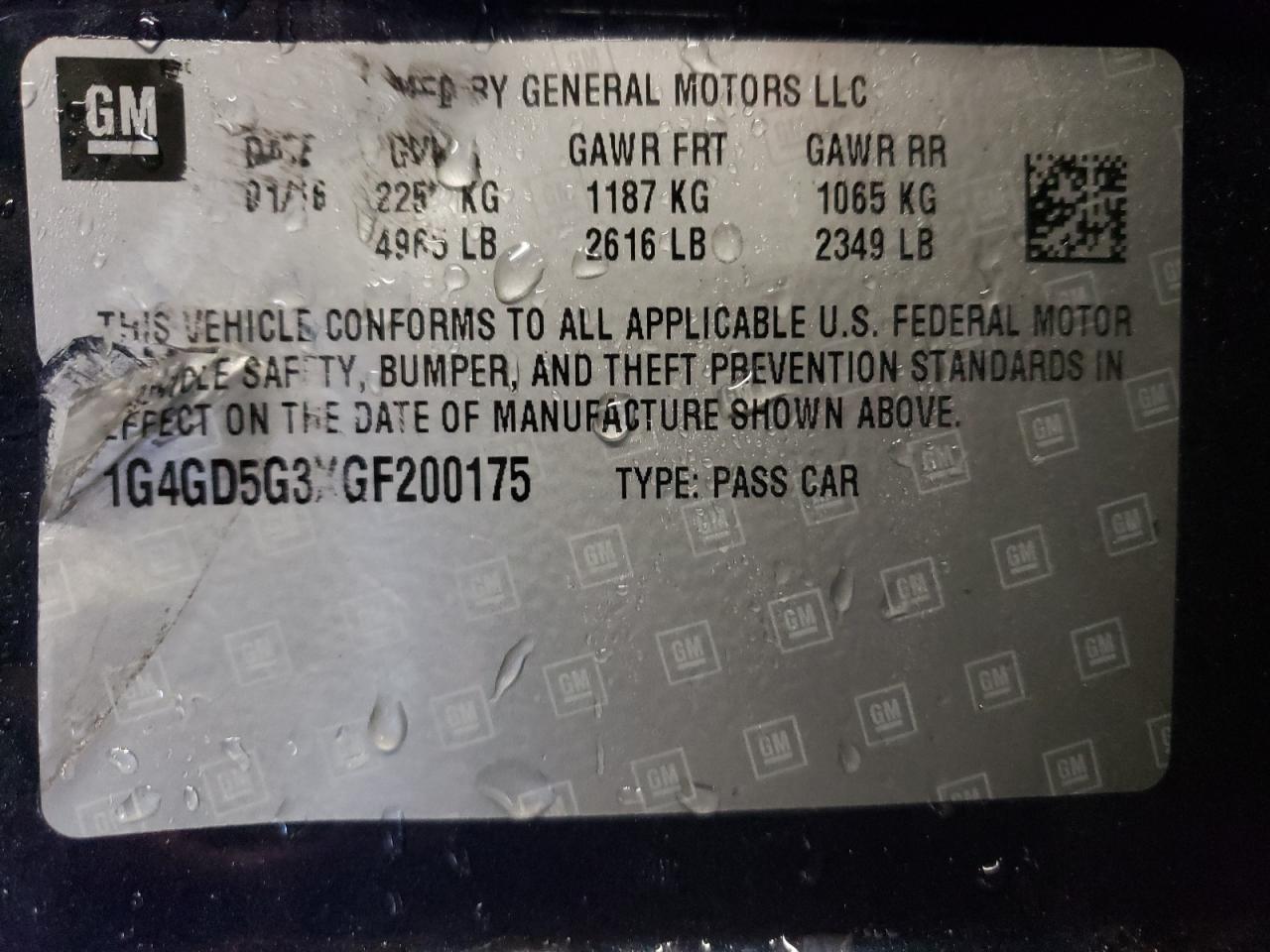 Photo 10 from auction – 2016 BUICK LACROSSE P with VIN 1G4GD5G3XGF200175
