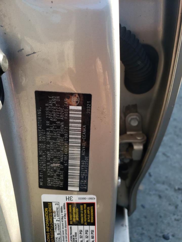 Photo 10 from auction – 2008 TOYOTA CAMRY CE with VIN 4T1BE46K48U198771