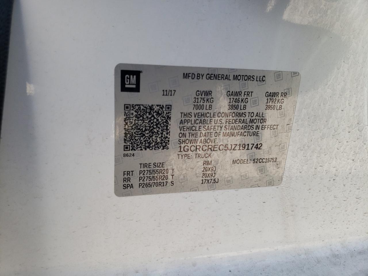 Photo 10 from auction – 2018 CHEVROLET SILVERADO with VIN 1GCRCREC5JZ191742