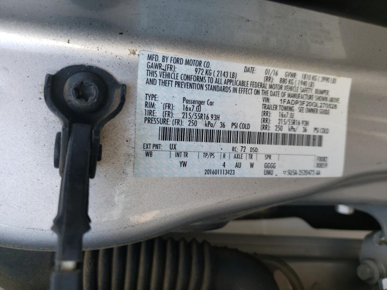 Photo 10 from auction – 2016 FORD FOCUS SE with VIN 1FADP3F20GL270528
