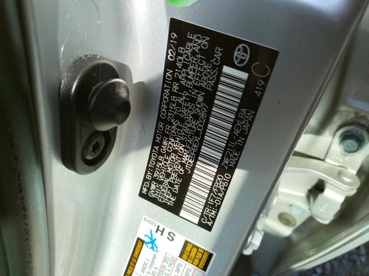 Photo 10 from auction – 2020 TOYOTA COROLLA LE with VIN JTDEBRBEXLJ002897