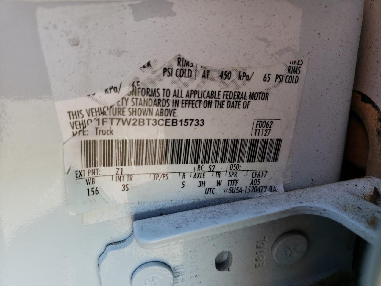 Photo 10 from auction – 2012 FORD F250 SUPER with VIN 1FT7W2BT3CEB15733