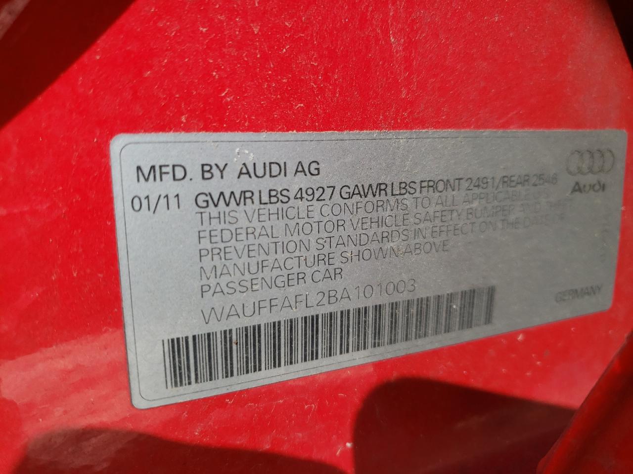 Photo 10 from auction – 2011 AUDI A4 PREMIUM with VIN WAUFFAFL2BA101003