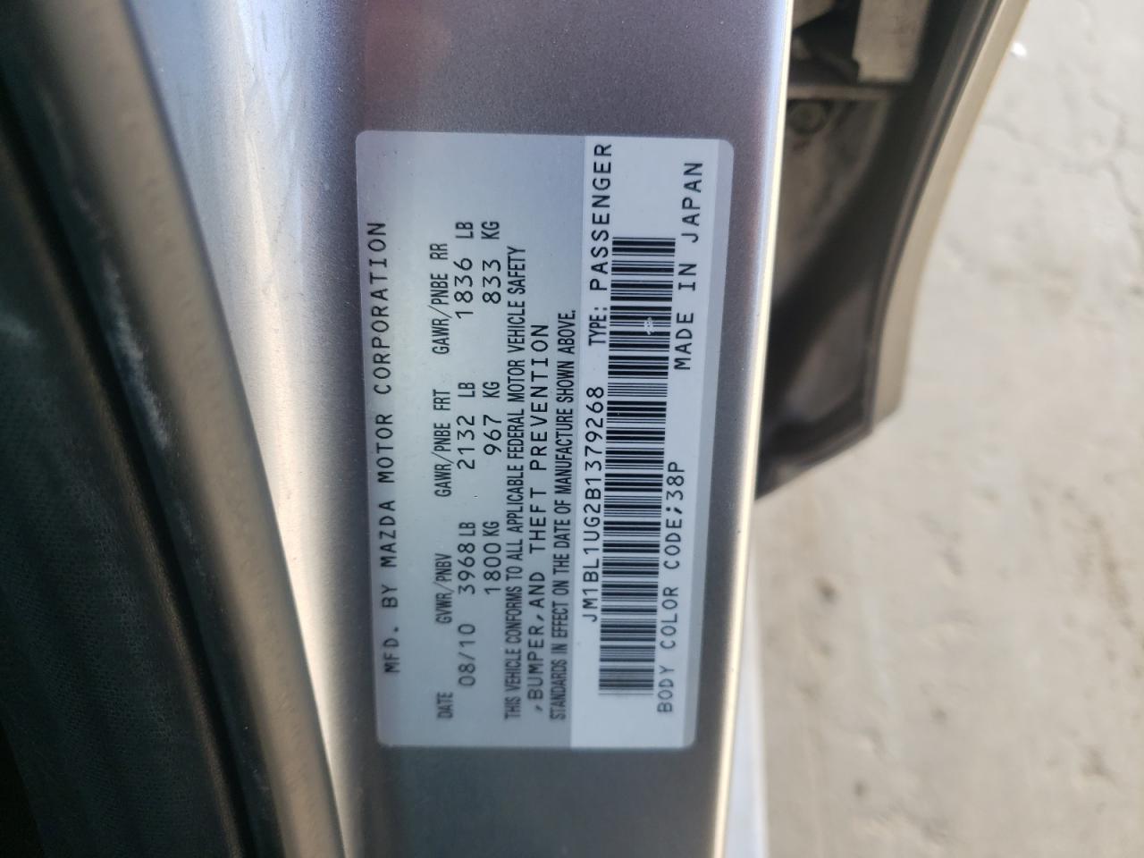 Photo 10 from auction – 2011 MAZDA 3 I with VIN JM1BL1UG2B1379268