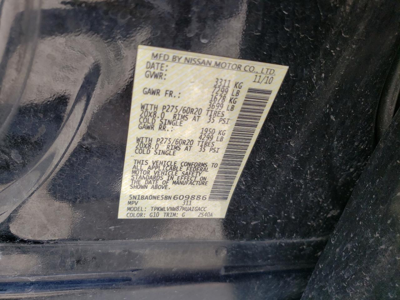 Photo 10 from auction – 2011 NISSAN ARMADA PLA with VIN 5N1BA0NE5BN609886