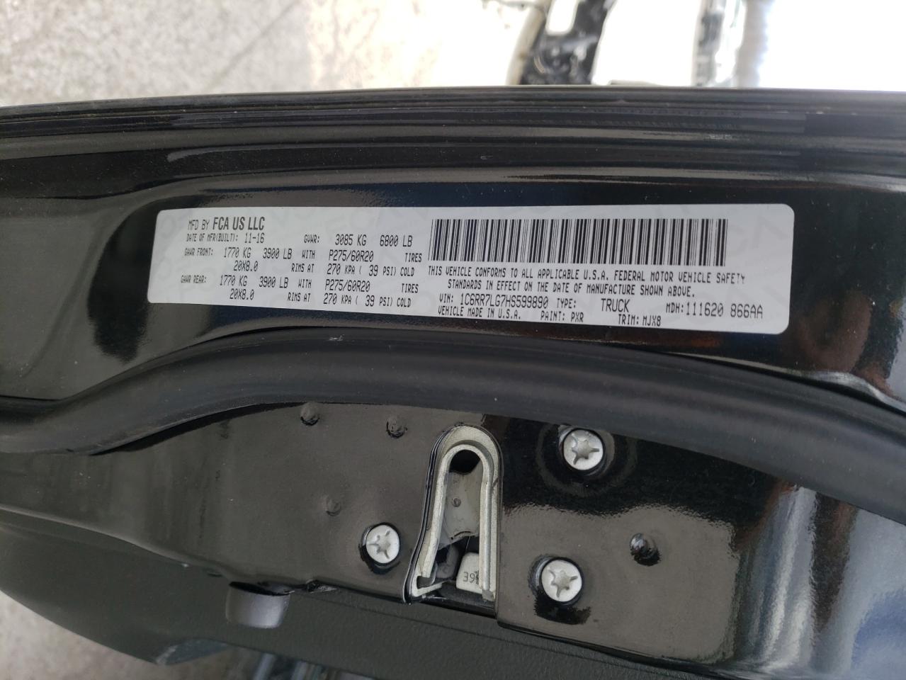 Photo 10 from auction – 2017 RAM 1500 SLT with VIN 1C6RR7LG7HS599890