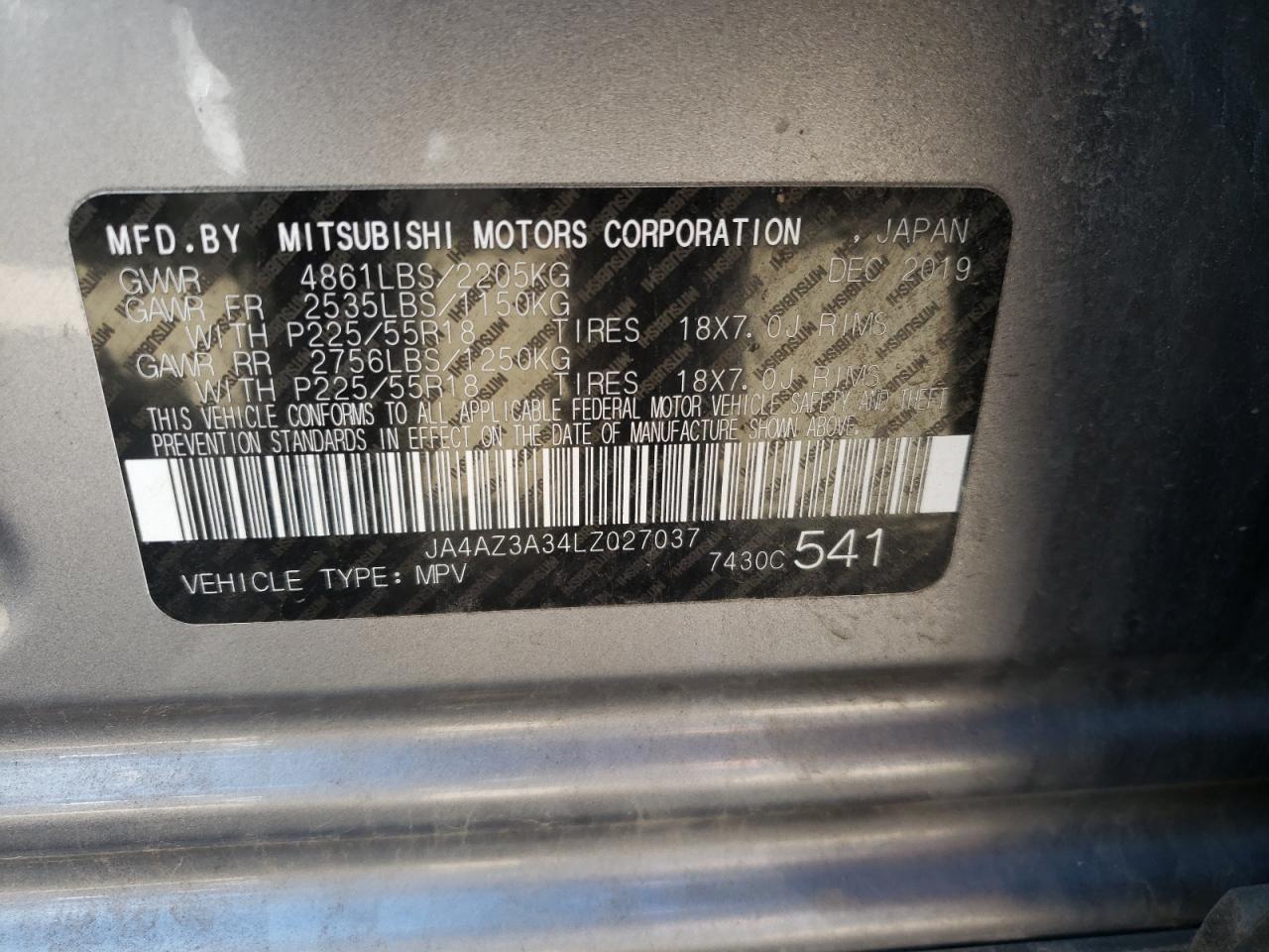Photo 10 from auction – 2020 MITSUBISHI OUTLANDER with VIN JA4AZ3A34LZ027037