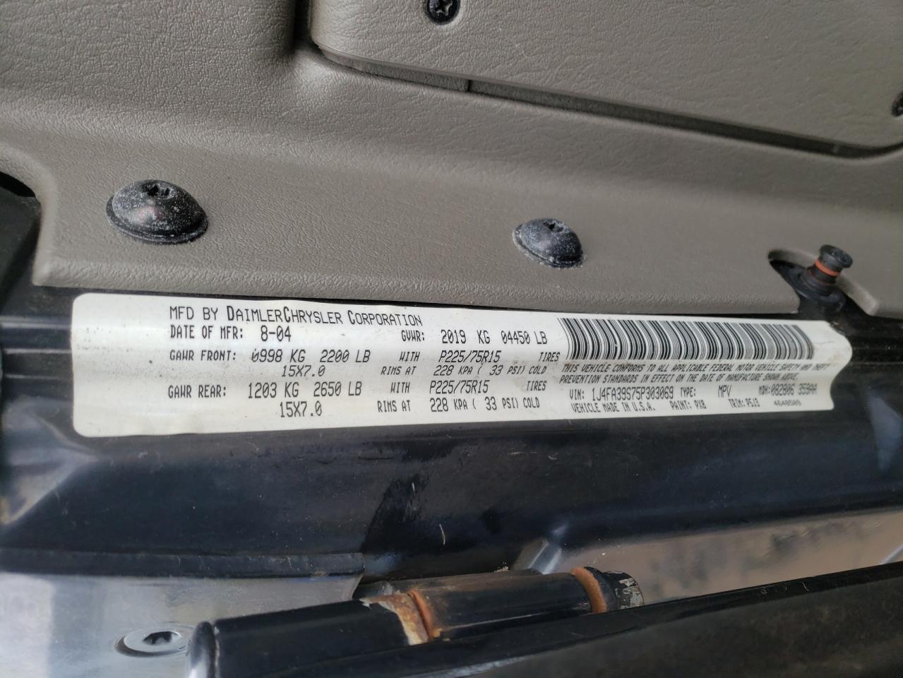 Photo 10 from auction – 2005 JEEP WRANGLER with VIN 1J4FA39S75P303069