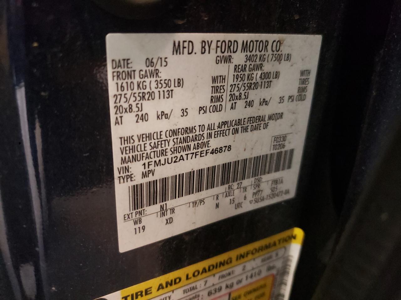 Photo 10 from auction – 2015 FORD EXPEDITION with VIN 1FMJU2AT7FEF46878