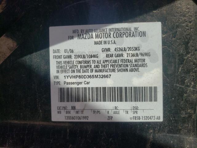 Photo 10 from auction – 2006 MAZDA 6 S with VIN 1YVHP80D365M32667