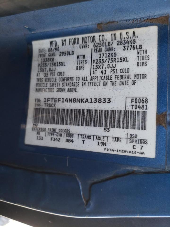 Photo 10 from auction – 1991 FORD F150 with VIN 1FTEF14N8MKA13833