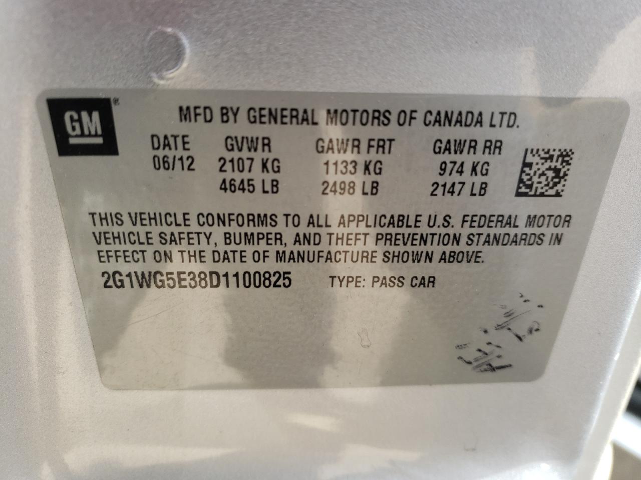 Photo 10 from auction – 2013 CHEVROLET IMPALA LT with VIN 2G1WG5E38D1100825