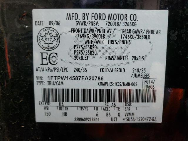 Photo 10 from auction – 2007 FORD F150 SUPER with VIN 1FTPW14587FA20786