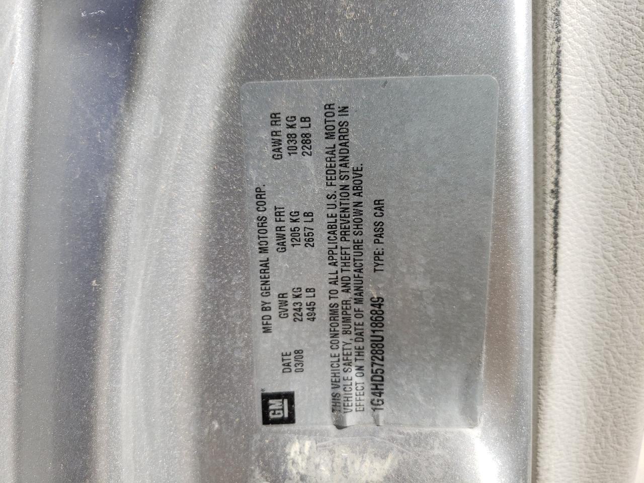 Photo 10 from auction – 2008 BUICK LUCERNE CX with VIN 1G4HD57288U186849