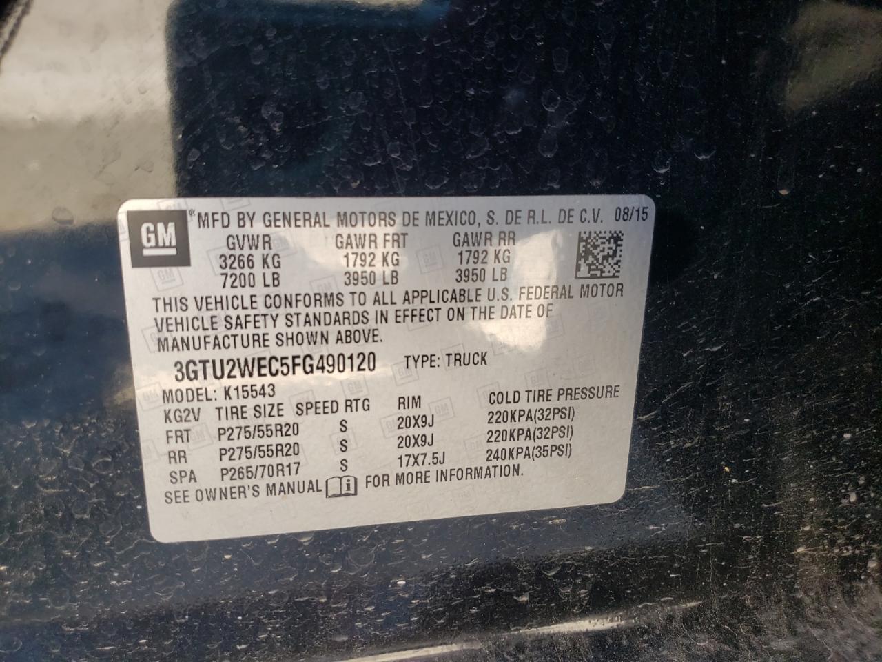 Photo 10 from auction – 2015 GMC SIERRA K15 with VIN 3GTU2WEC5FG490120
