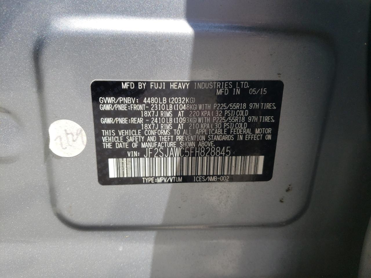 Photo 10 from auction – 2015 SUBARU FORESTER 2 with VIN JF2SJAWC5FH828845
