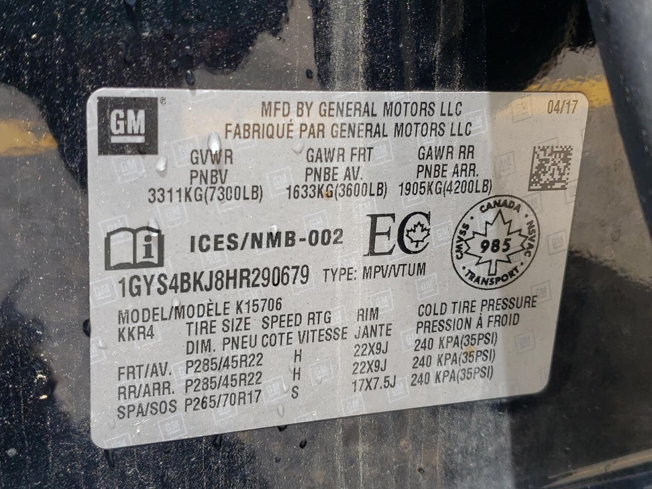 Photo 10 from auction – 2017 CADILLAC ESCALADE L with VIN 1GYS4BKJ8HR290679