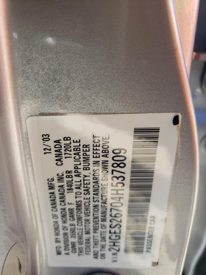 Photo 10 from auction – 2004 HONDA CIVIC EX with VIN 2HGES26704H537809