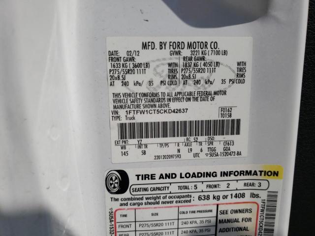 Photo 10 from auction – 2012 FORD F150 SUPER with VIN 1FTFW1CT5CKD42637