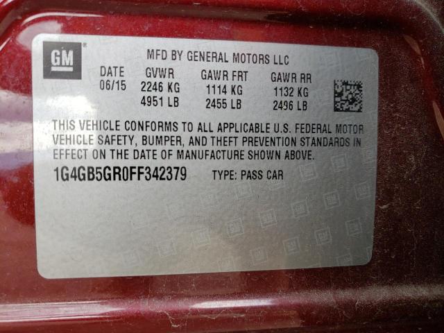 Photo 10 from auction – 2015 BUICK LACROSSE with VIN 1G4GB5GR0FF342379