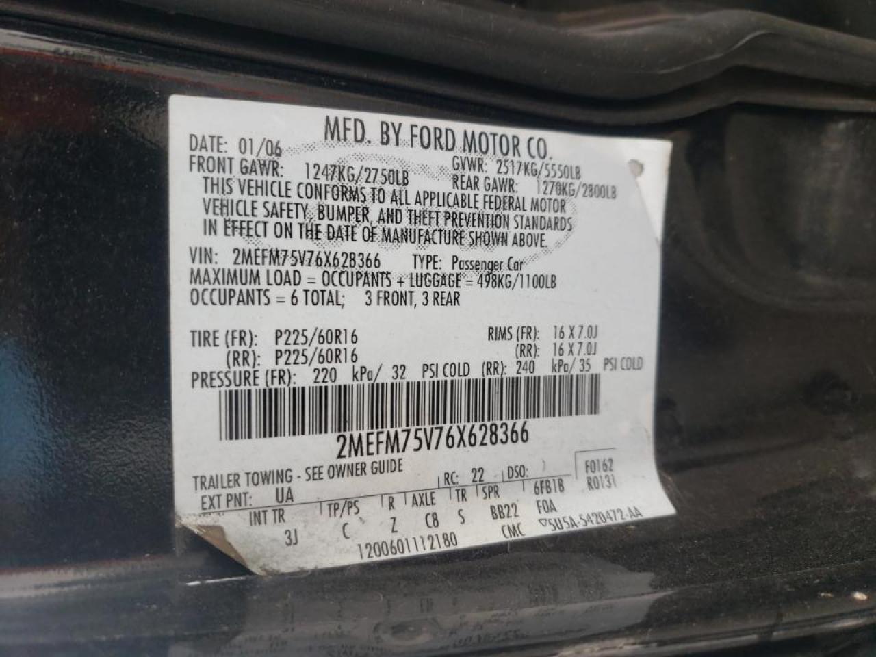 Photo 10 from auction – 2006 MERCURY GRAND MARQ with VIN 2MEFM75V76X628366