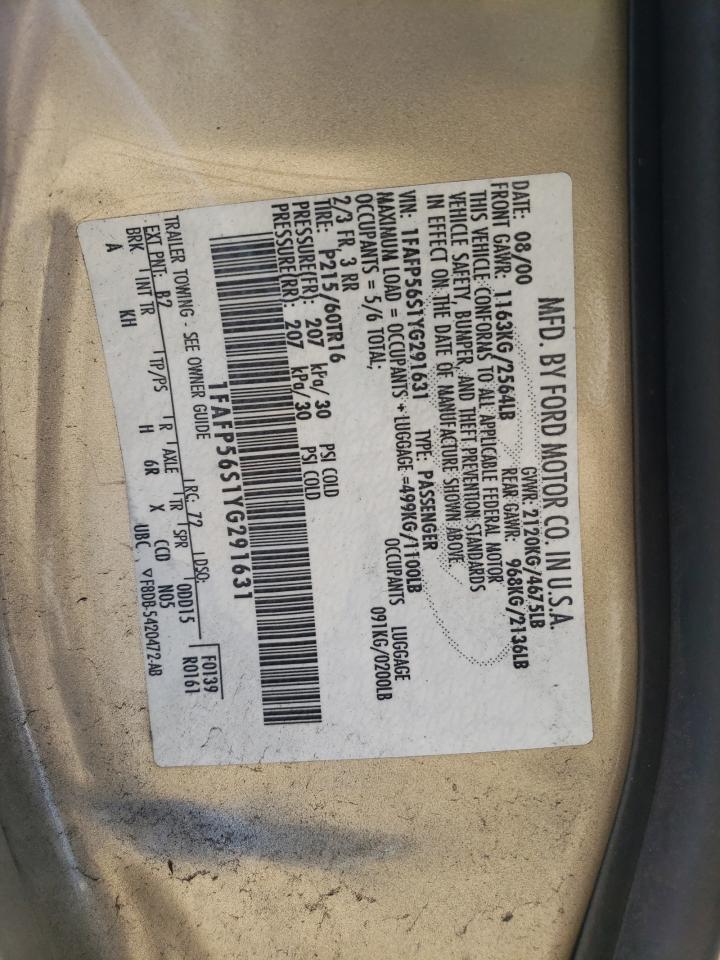 Photo 10 from auction – 2000 FORD TAURUS SEL with VIN 1FAFP56S1YG291631