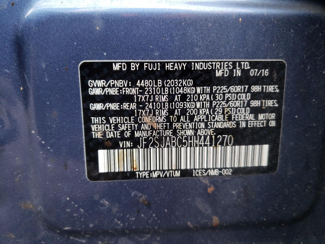 Photo 10 from auction – 2017 SUBARU FORESTER 2 with VIN JF2SJABC5HH441270