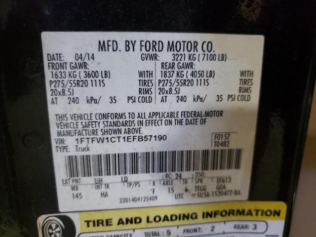 Photo 10 from auction – 2014 FORD F150 SUPER with VIN 1FTFW1CT1EFB57190