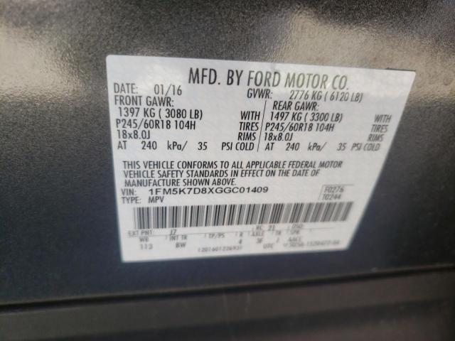 Photo 10 from auction – 2016 FORD EXPLORER X with VIN 1FM5K7D8XGGC01409