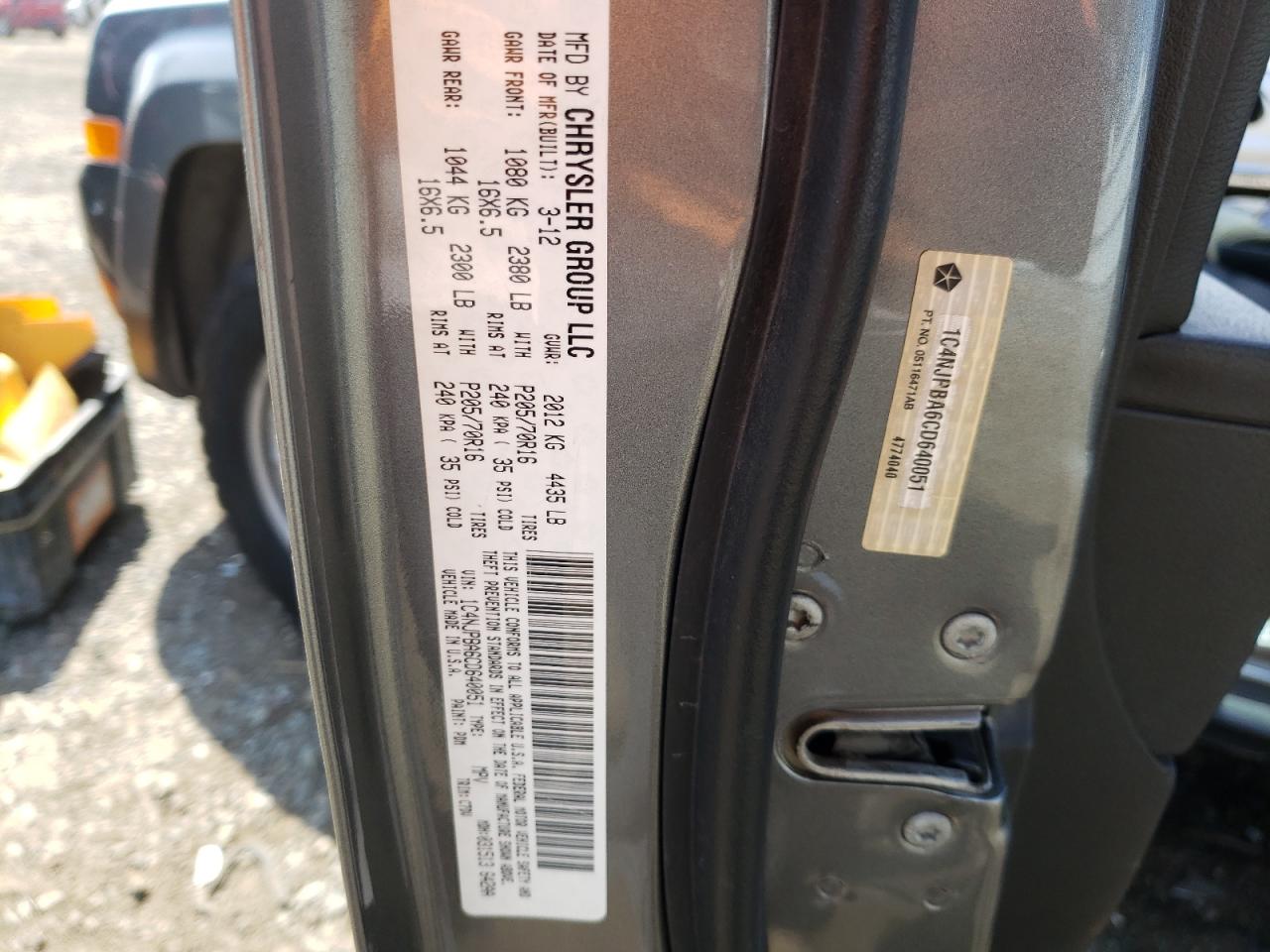 Photo 10 from auction – 2012 JEEP PATRIOT SP with VIN 1C4NJPBA6CD640051